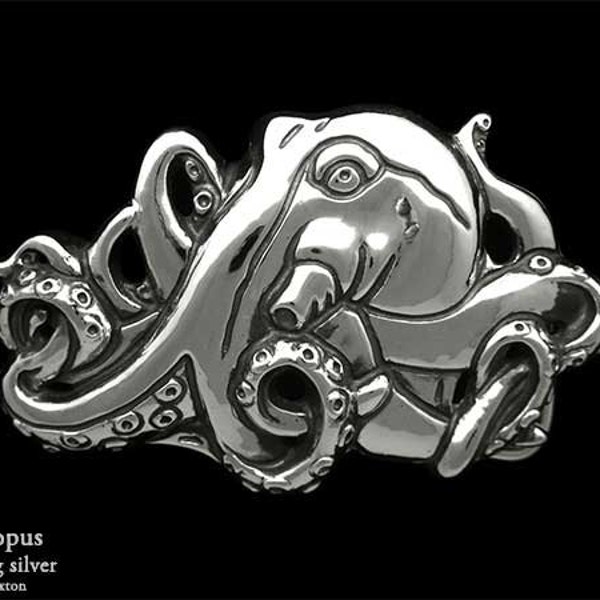 Octopus Belt Buckle Sterling Silver or Yellow Brass