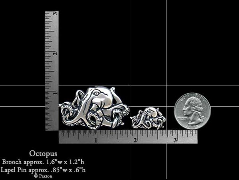 Octopus Lapel Pin or Octopus Brooch Sterling Silver image 5