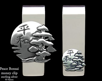 Bonsai, Sun with Peace Japanese Kanji Money Clip Sterling Silver