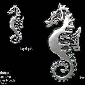Seahorse Lapel Pin or Seahorse Brooch Sterling Silver