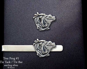 Tree Frog 1 Tie Tack or Tree Froig 1 Tie Bar / Tie Clip Sterling Silver