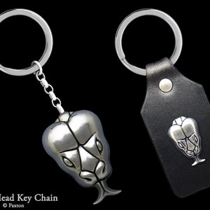 Snake Head Keychain / Keyring all Sterling Silver or Snake on Genuine Leather Key Fob