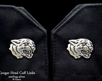 Cougar Head Cuff Links Sterling Silver Puma Mountain Lion Panther Cuff Links