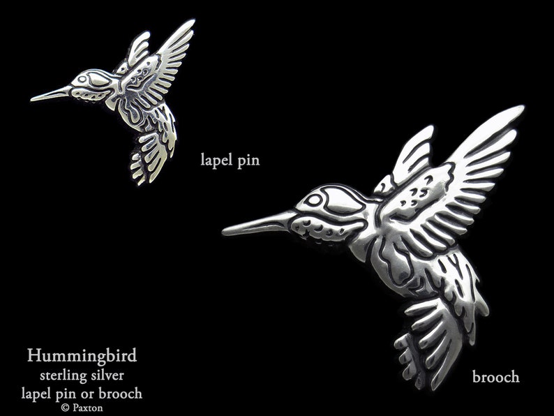 Hummingbird Lapel Pin Hummingbird Brooch Sterling Silver Humming Bird Pin, Bird Pin Brooch image 1
