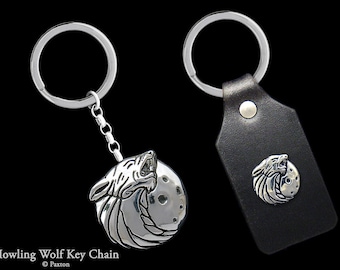 Wolf Head Keychain / Keyring All Sterling Silver or Wolf Howling