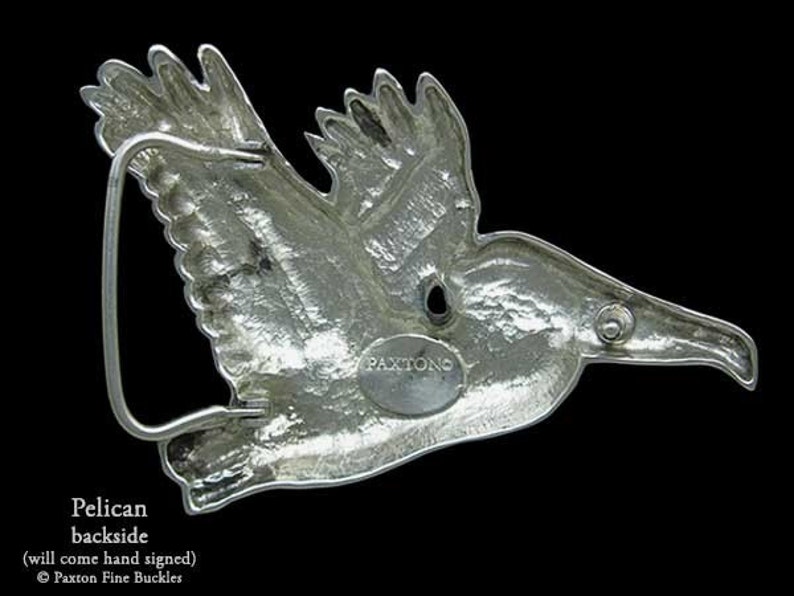 Pelican Belt Buckle Sterling Silver or Yellow Brass