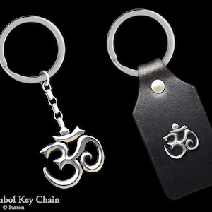 Om Keychain / Keyring all Sterling Silver or Aum, Ohm, Omkara, Aumkara on Genuine Leather Keyfob Yoga Meditation