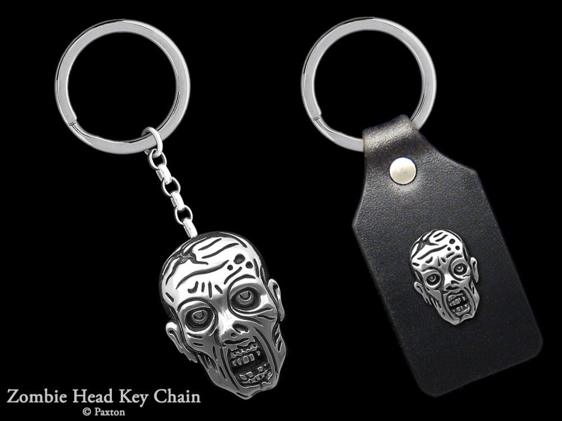 Zombie Head Keychain / Keyring All Sterling Silver or Zombie Etsy