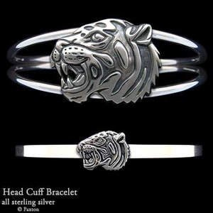 Tiger Bracelet Sterling Silver Tiger Head Cuff Bracelet Handmade
