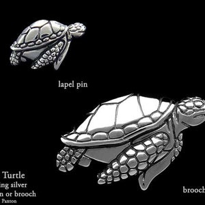 Sea Turtle Lapel Pin or Sea Turtle Brooch Sterling Silver image 1