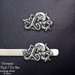 Octopus Tie Tack or Octopus Tie Bar / Tie Clip Sterling Silver
