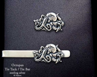 Octopus Tie Tack or Octopus Tie Bar / Tie Clip Sterling Silver