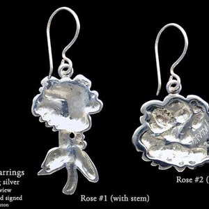 Rose Flower Earrings Sterling Silver Hand Carved & Cast Fish Hook or Post image 4