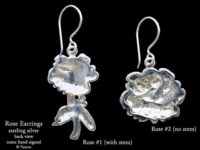 Rose Flower Earrings Sterling Silver Hand Carved & Cast Fish Hook or Post image 4