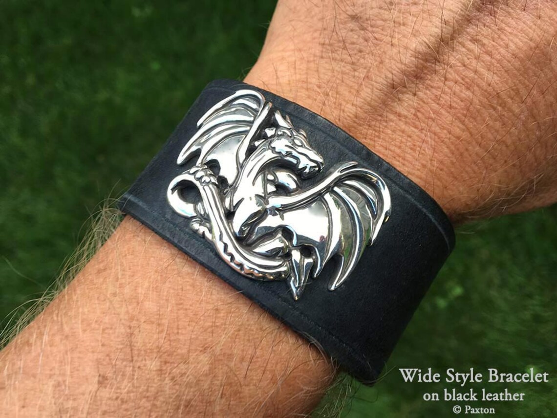 Dragon Leather Bracelet Sterling Silver Dragon on Leather Etsy