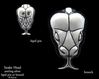 Snake Head Lapel Pin or Snake Head Brooch Sterling Silver