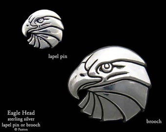 Eagle Head Lapel Pin or Eagle Head Brooch Sterling Silver