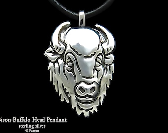Bison Buffalo Head Pendant Necklace Cast in Solid Sterling Silver, Artisan Handmade