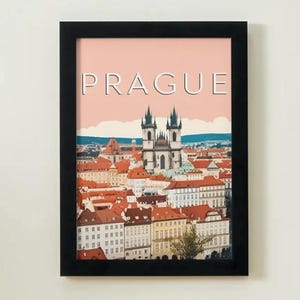 Póster de viaje de Praga A3 – Impresión de arte mural vintage / Opciones digitales y físicas / Decoración del casco antiguo de Europa / Regalo de la República Checa