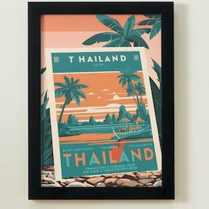 Thailand Vintage Travel Poster – Retro Tropical Wall Art Print, Southeast Asia Landscape Decor, Beach Vacation Gift, Wanderlust Home Decor