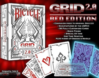 Bicycle Grid 2.0 Red Playing Cards Glows Under Ultraviolet Light Poker Size