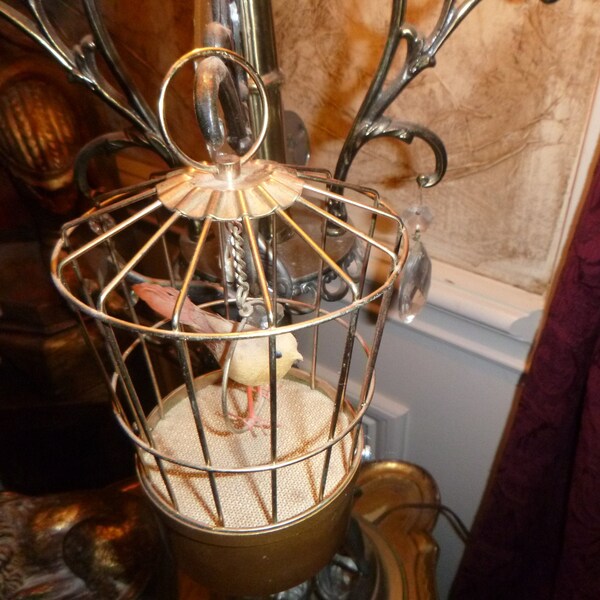 Vintage Sweet Miniature Victorian Musical Bird Cage w/Bird.Brocante.