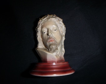 Vintage Petite Detailed Holy Jesus Christ Bust/ Statue,w/Crown of Thorn.Travel Prayer Icon.Religious Brocante.