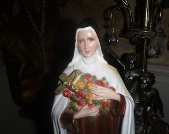 Vintage Heavenly Religious St.Terese of Lisieux.The Little Flower of Jesus Church Statue.Brocante.