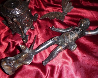 Vintage Salvage Bronze Winged Cherub,Angel, Putti Damaged Fixer Upper. Home Project.European Brocante..