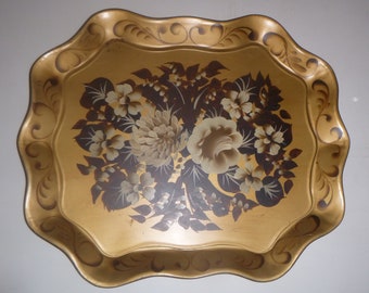Beautiful Vintage Old World GoldTole Metal Serving Tray. Old Mansion Decorative Tray.Brocante.#3