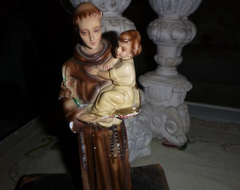 Vintage Old Chipped Beautiful Monk/ St.Anthony and Baby Jesus Shabby Religious Icon.Brocante..