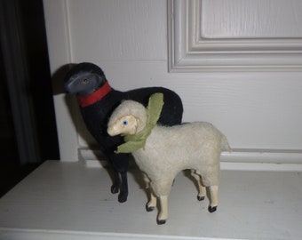 Devotional Pair Xlg 5" Black Sheep w/ Ewe. Stick Leg Putz Lambs .Very Nice.