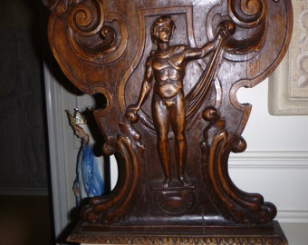 Vintage Religious Architectural Savage Wood Carved heavy Figural David Plaque.