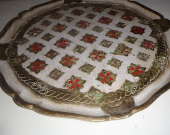 Opulent Festive 17" Italian Florentine Hand Crafted/Painted Stylish Gilt Wood Tray, chic Brocante..