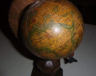 Vintage Ornate Carved Walnut Wood Base/Stand World Globe.Spinning Desk Top Astrology/Atlas.