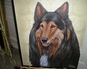 Handsome Lg.Collie Dog Portrait Oil on Canvas.Wall Art.Dog Loyal Best Friend.