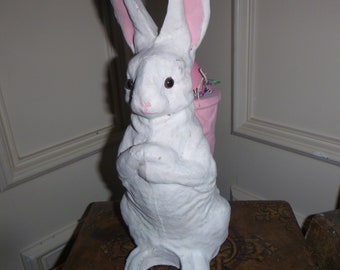 Vintage Sweet Lg.Old Paper Mache 11" Easter Mama Bunny Candy Container.Nordic Brocante.#1