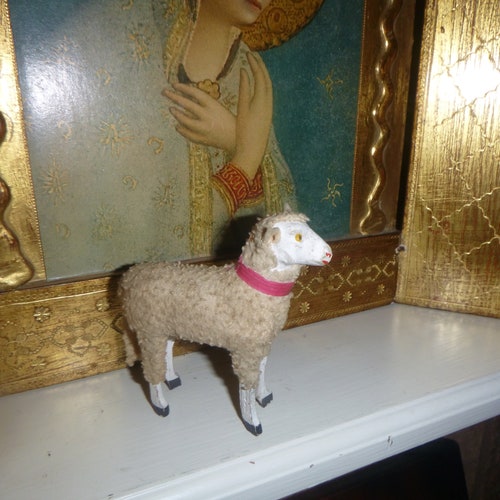 Vintage Old German Putz Sheep.Floppy/Fly Away Ear Nativity Lamb.Antique Unique Nordic Brocante. shops