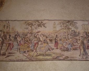 Vintage Fabulous Old Italian/Victorian Era Town Square Tapestry w/ Festivities..