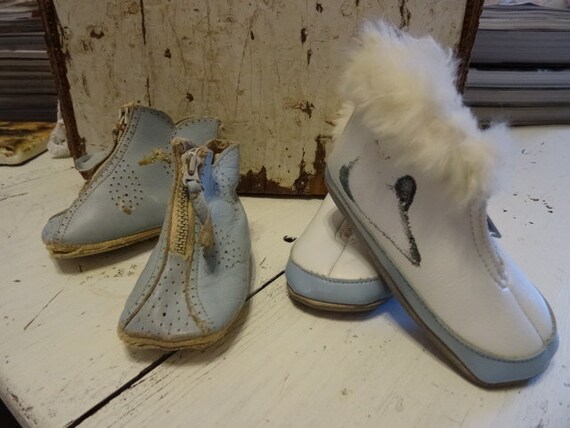 Vintage pair Victorian Leather Baby Booties Shabby