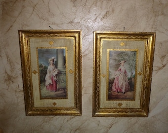 Vintage Pair Stylish Italian Florentia/Florentine Victorian Lady Gold Framed Wall Art..