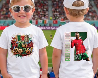 Maillot de football Portugal 2026 pour enfant, t-shirt fan Ronaldo, t-shirt graphique de football Portugal