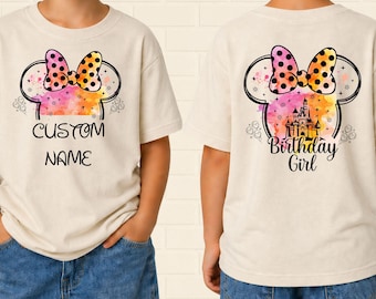 Custom Name Birthday Girl Shirt: Watercolor Castle Theme Park Tee