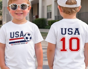 USA Soccer Jersey Youth T-Shirt: Patriotic Football Tee, Custom Name Option
