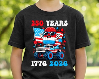T-shirt patriotique 250 ans pour enfant America 1776 2026 T-shirt célébration Monster Truck