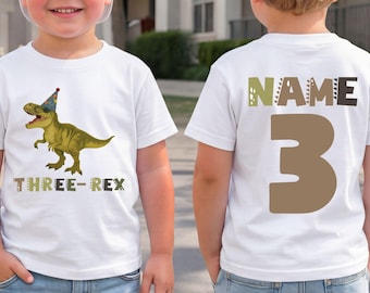 Personalized Dinosaur Birthday Shirt Custom Name Number Toddler Tee Three Rex Party Gift