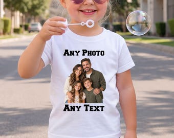 Custom Family Photo Kids Shirt, Personalized Picture and Text Toddler Tee, Family Keepsake Gift