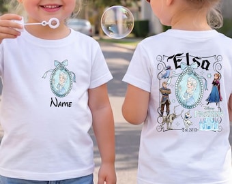 T-shirt Elsa pour tout-petits La Reine des neiges : t-shirt personnalisable avec nom graphique et chemise d'anniversaire de princesse