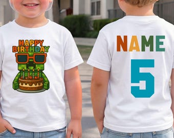 Personalized MineC Birthday Boy Shirt Custom Name Number Gamer Party Toddler Kids Tee