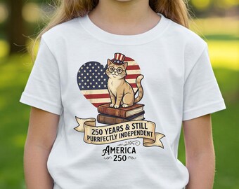 T-shirt chat pour jeune : t-shirt graphique 250 Years Purrfectly Independent America